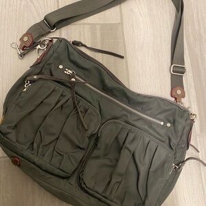 Green Messenger Bag with Silver Hardware and Adjustable Strap